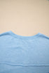 Relaxed Notched Neckline Raw Edge Cotton Blend Terry Top