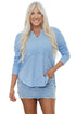 Relaxed Notched Neckline Raw Edge Cotton Blend Terry Top