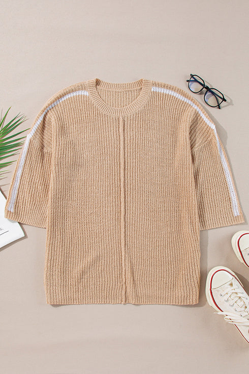 Relaxed Open Knit Center Seam Pullover Sweater