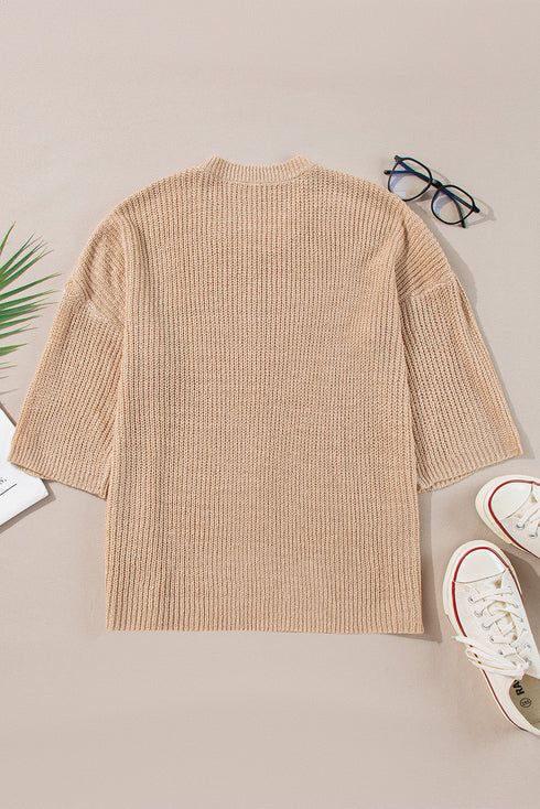 Relaxed Open Knit Center Seam Pullover Sweater