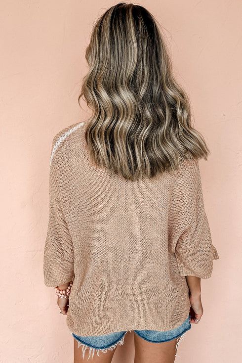 Relaxed Open Knit Center Seam Pullover Sweater