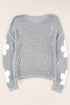 Relaxed Open Knit Floral Drop Shoulder Pullover Sweater
