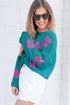 Relaxed Open Knit Floral Drop Shoulder Pullover Sweater