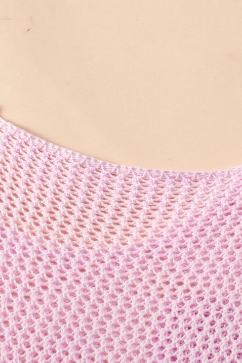 Relaxed Open Knit Floral Drop Shoulder Pullover Sweater