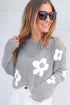 Relaxed Open Knit Floral Drop Shoulder Pullover Sweater