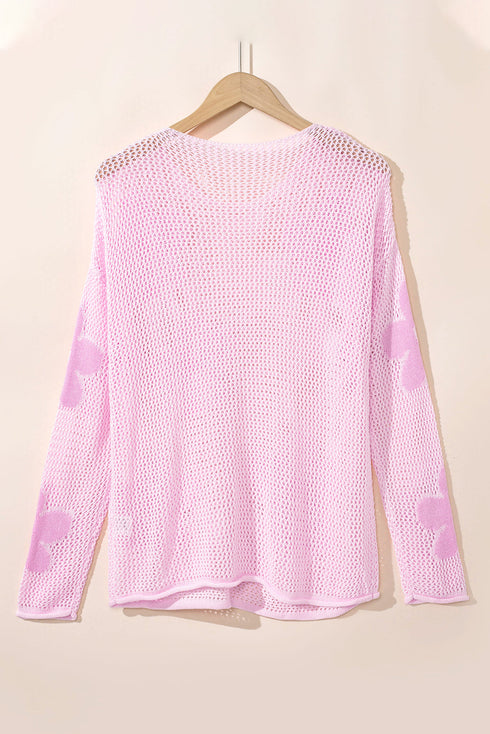 Relaxed Open Knit Floral Drop Shoulder Pullover Sweater