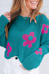 Relaxed Open Knit Floral Drop Shoulder Pullover Sweater