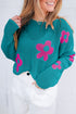 Relaxed Open Knit Floral Drop Shoulder Pullover Sweater