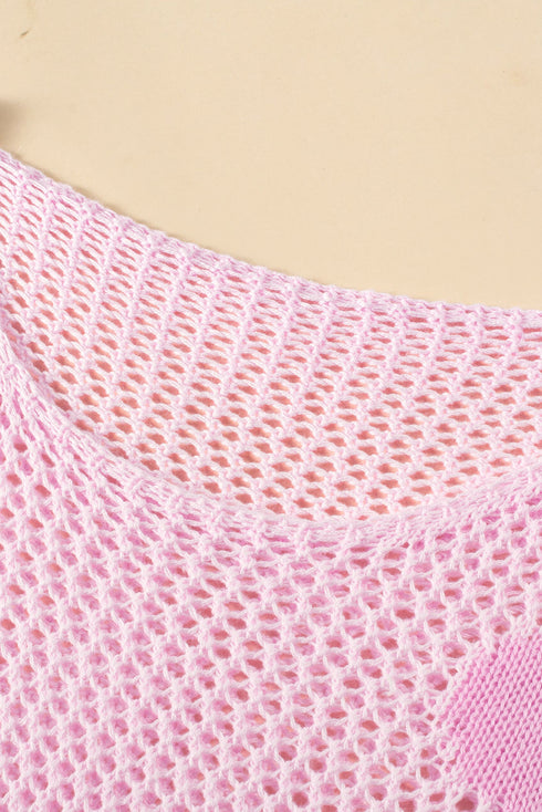Relaxed Open Knit Floral Drop Shoulder Pullover Sweater