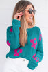 Relaxed Open Knit Floral Drop Shoulder Pullover Sweater