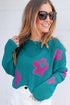 Relaxed Open Knit Floral Drop Shoulder Pullover Sweater
