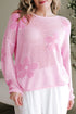 Relaxed Open Knit Floral Drop Shoulder Pullover Sweater