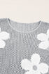 Relaxed Open Knit Floral Drop Shoulder Pullover Sweater