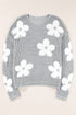 Relaxed Open Knit Floral Drop Shoulder Pullover Sweater