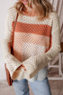 Relaxed Open Knit Geometric Block Pullover Sweater