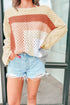Relaxed Open Knit Geometric Block Pullover Sweater