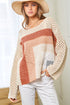 Relaxed Open Knit Geometric Block Pullover Sweater