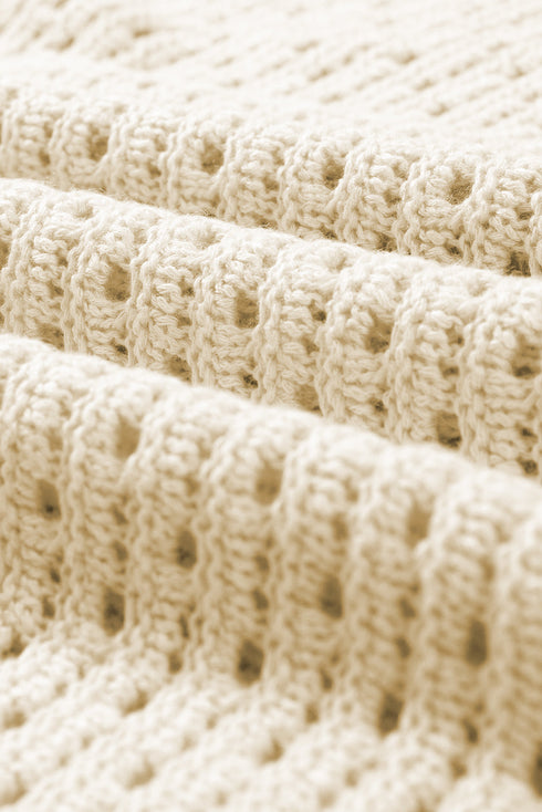 Relaxed Open Knit Geometric Block Pullover Sweater