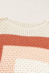 Relaxed Open Knit Geometric Block Pullover Sweater