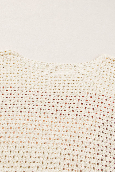 Relaxed Open Knit Geometric Block Pullover Sweater