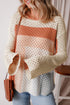 Relaxed Open Knit Geometric Block Pullover Sweater