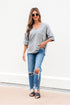 Relaxed Oversized Raglan Half Sleeve V Neck Patchwork Detail Casual Tee