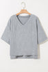 Relaxed Oversized Raglan Half Sleeve V Neck Patchwork Detail Casual Tee