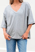 Relaxed Oversized Raglan Half Sleeve V Neck Patchwork Detail Casual Tee