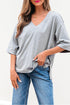 Relaxed Oversized Raglan Half Sleeve V Neck Patchwork Detail Casual Tee