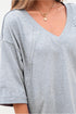 Relaxed Oversized Raglan Half Sleeve V Neck Patchwork Detail Casual Tee