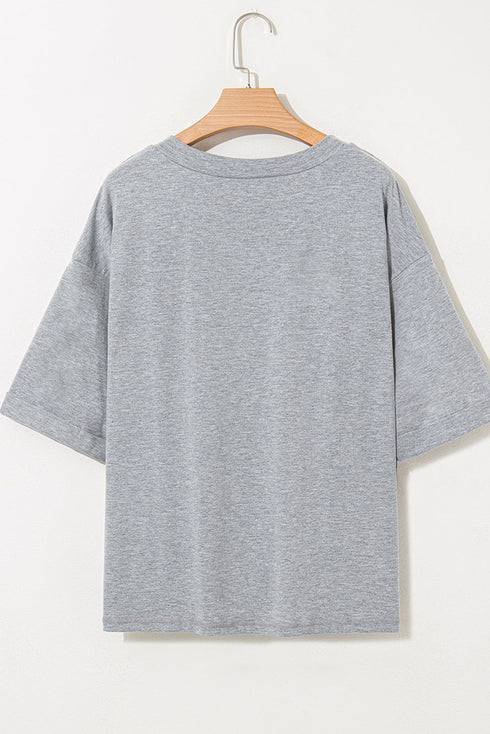 Relaxed Oversized Raglan Half Sleeve V Neck Patchwork Detail Casual Tee
