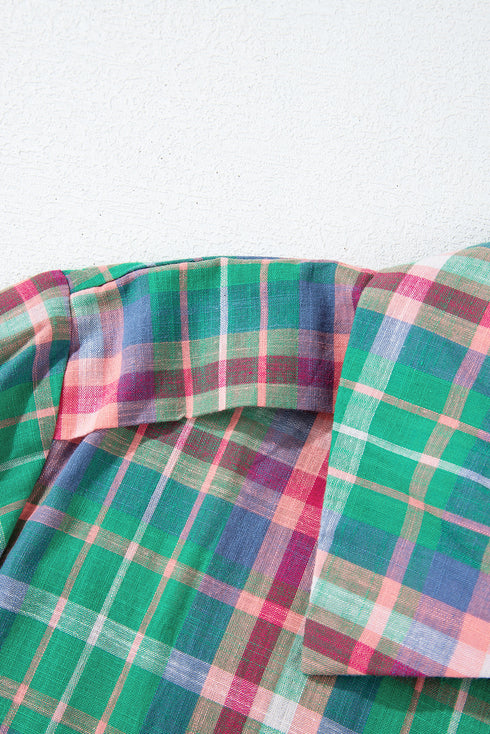 Relaxed Plaid Bishop Sleeve Button Down Shirt