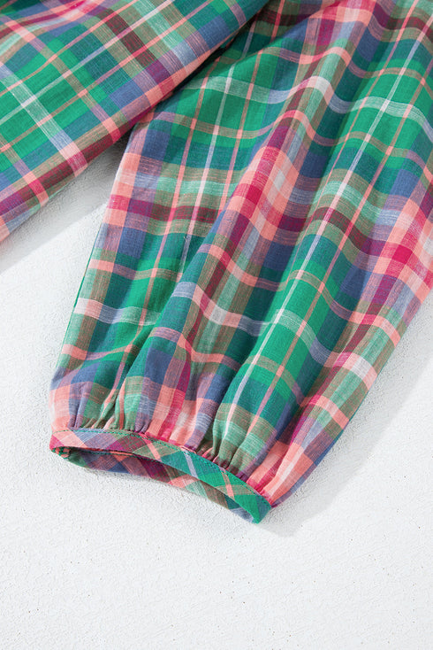 Relaxed Plaid Bishop Sleeve Button Down Shirt