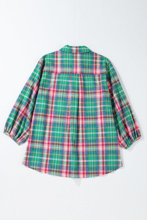 Relaxed Plaid Bishop Sleeve Button Down Shirt