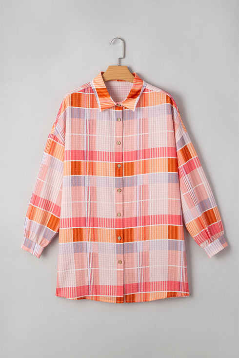 Relaxed Plaid Button Front Tie Hem Shirt