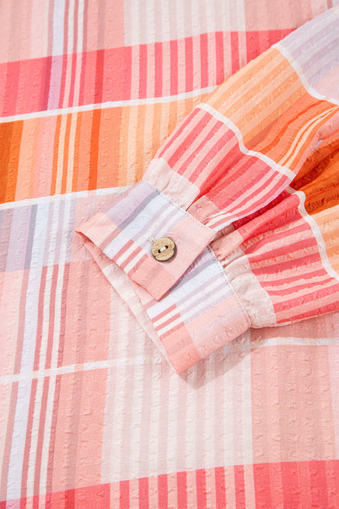 Relaxed Plaid Button Front Tie Hem Shirt