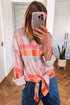 Relaxed Plaid Button Front Tie Hem Shirt