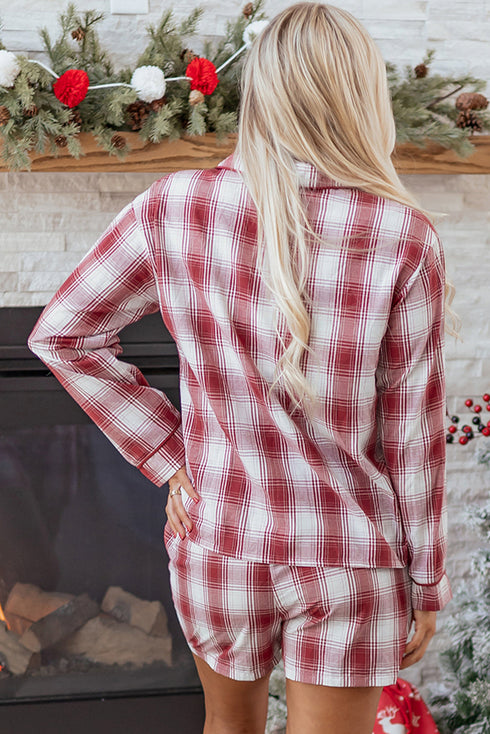 Relaxed Plaid Long Sleeve Cotton Shirt And Short Set