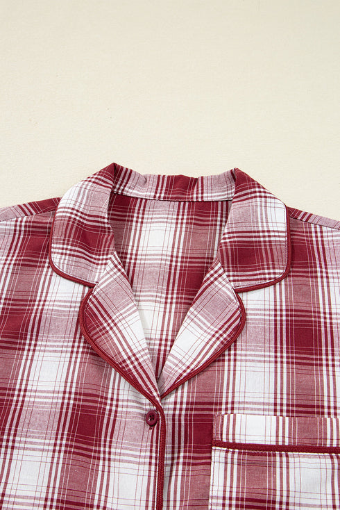 Relaxed Plaid Long Sleeve Cotton Shirt And Short Set
