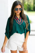 Relaxed Plaid Patchwork V Neck Half Sleeve Blouse