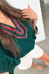 Relaxed Plaid Patchwork V Neck Half Sleeve Blouse