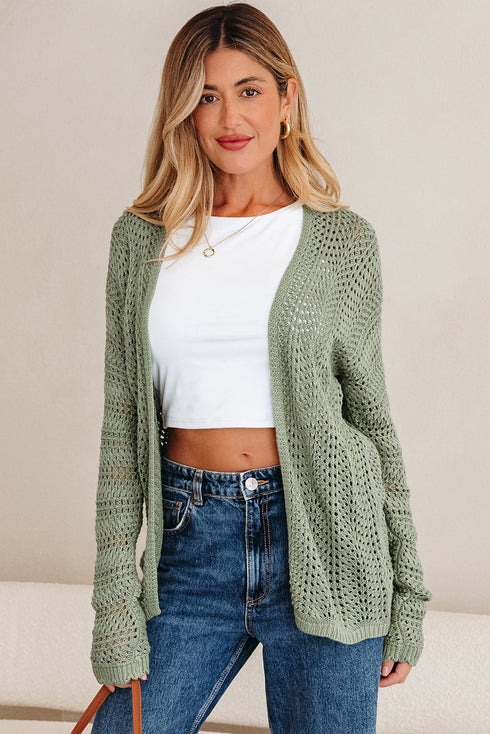 Relaxed Pointelle Knit Open Front Daily Cardigan