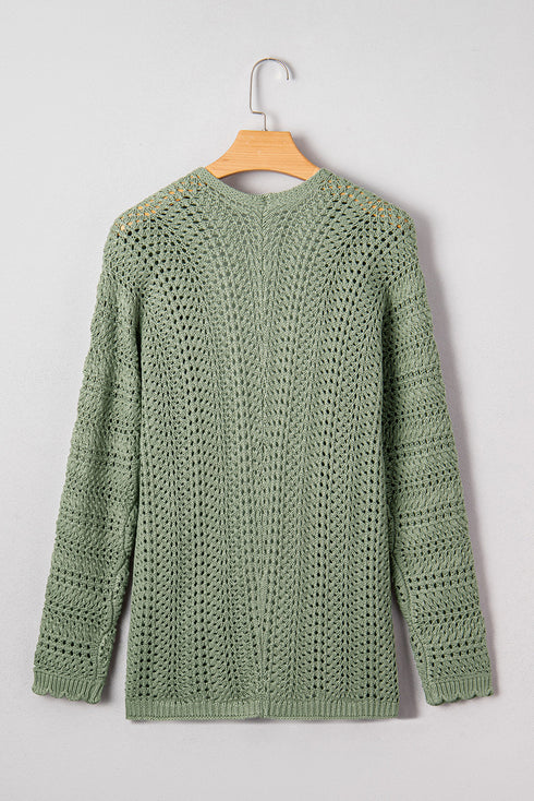 Relaxed Pointelle Knit Open Front Daily Cardigan