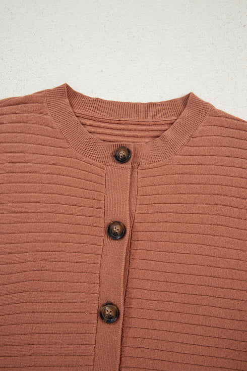 Relaxed Ribbed Knit Button Front Collared Cardigan