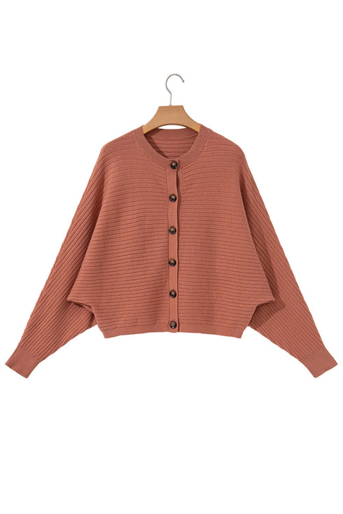 Relaxed Ribbed Knit Button Front Collared Cardigan