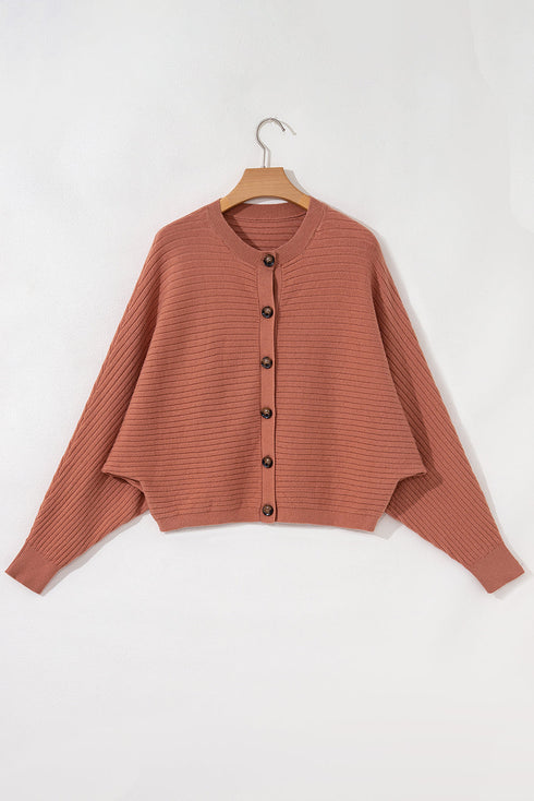 Relaxed Ribbed Knit Button Front Collared Cardigan