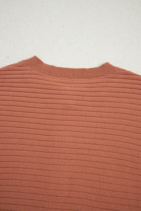 Relaxed Ribbed Knit Button Front Collared Cardigan