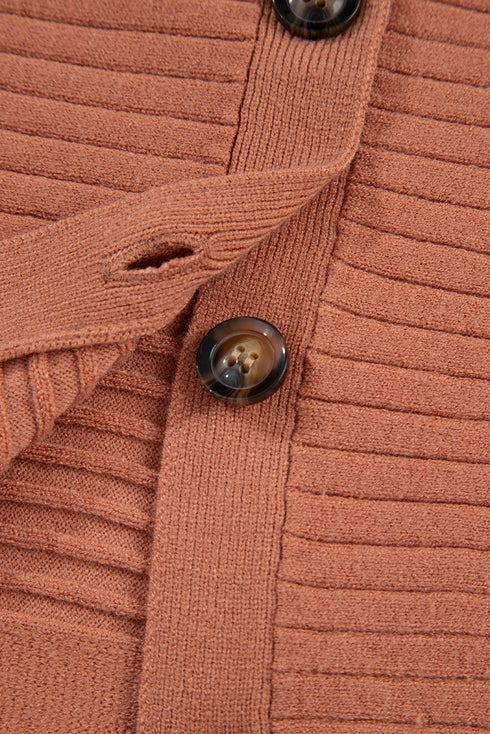 Relaxed Ribbed Knit Button Front Collared Cardigan