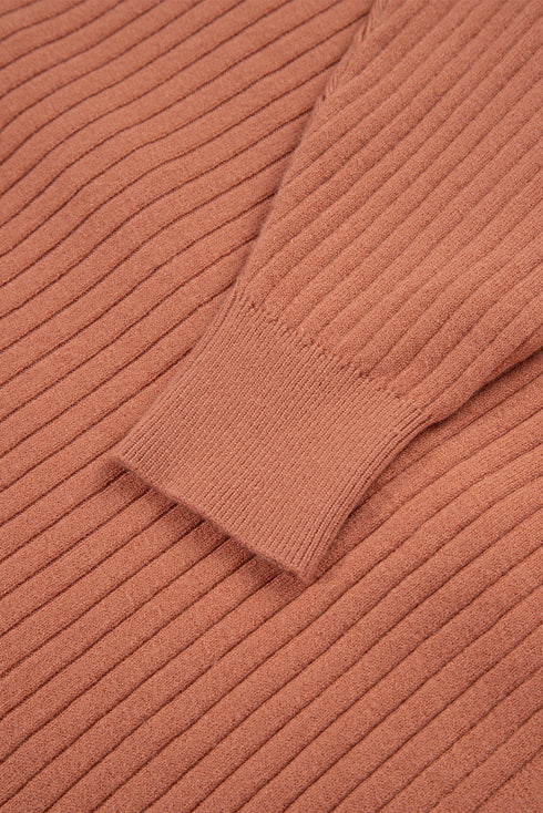 Relaxed Ribbed Knit Button Front Collared Cardigan