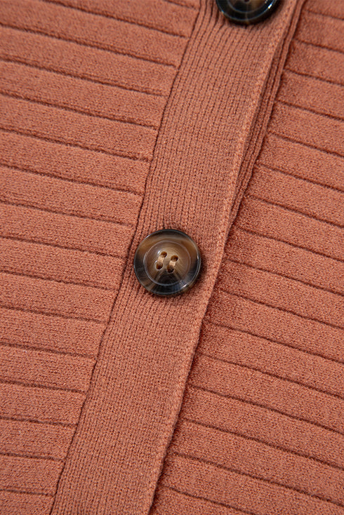 Relaxed Ribbed Knit Button Front Collared Cardigan